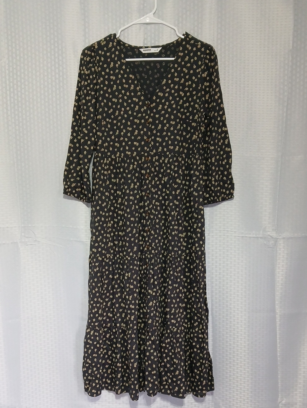 Sonoma Black Maxi Dress with Cream Dot Floral Motif